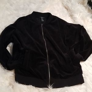 Forever 21 Black faux velvet bomber jacket